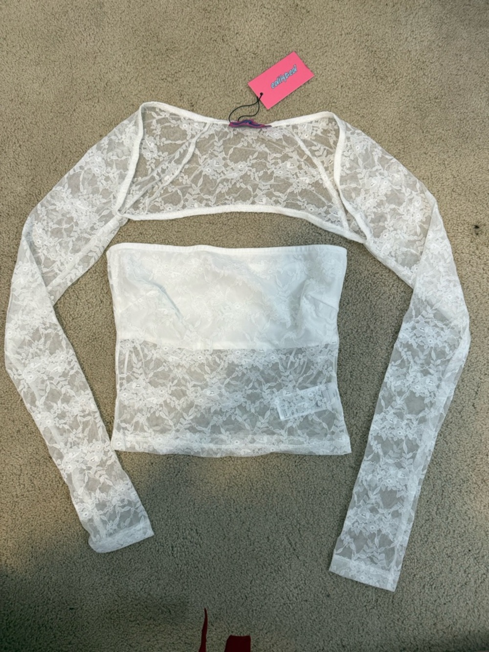 Edikted White Lace Strapless Bustier with Matching Lace Bolero Shrug